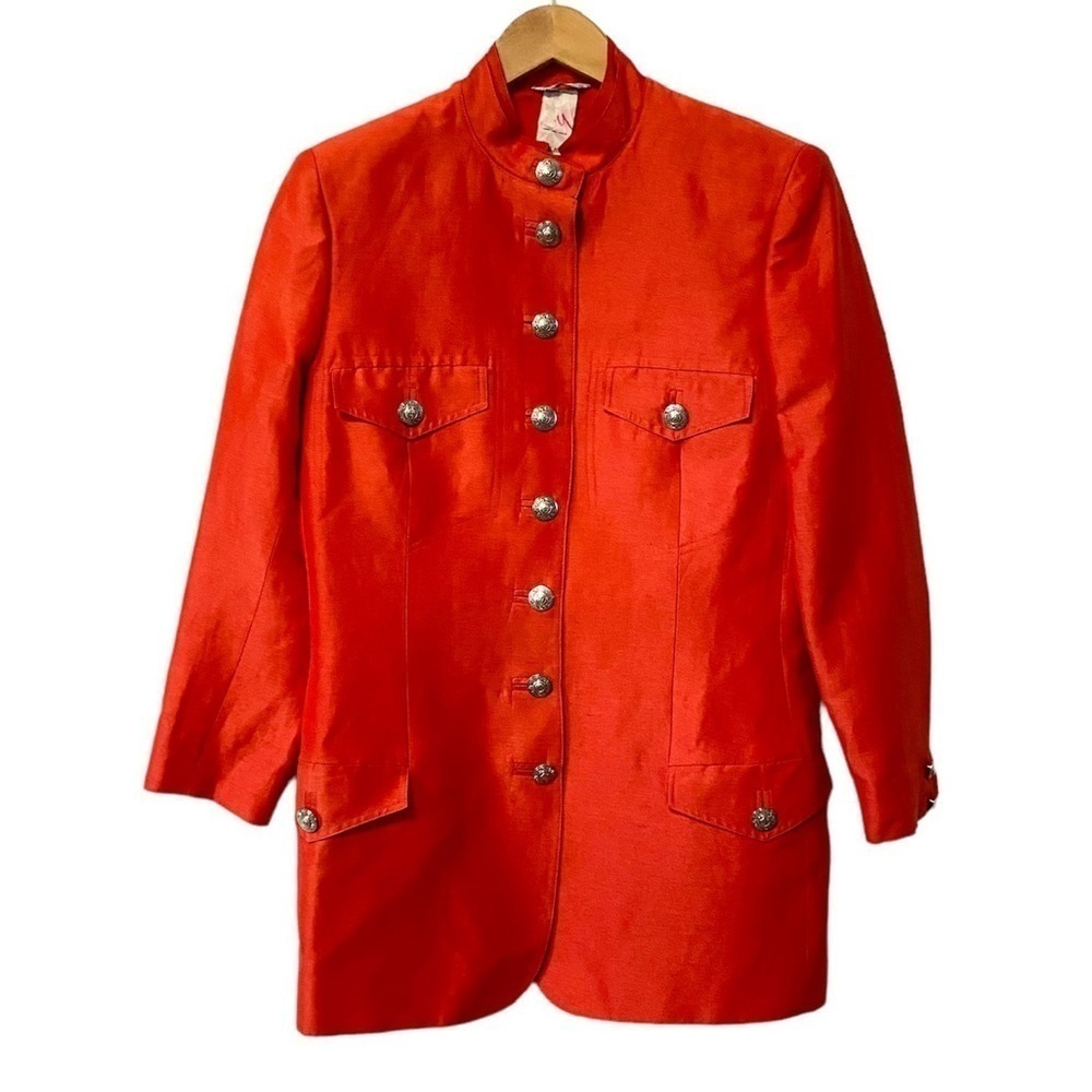 Gianni Versace Couture Silk Linen‎ Jacket Orange Blazer Vintage 90s Womens 40